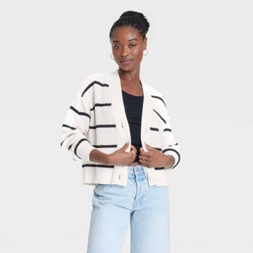 Universal Thread Cream and Black Striped Cardigan